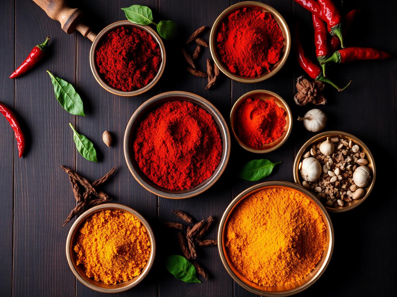 Authentic Malvani spices in copper bowls